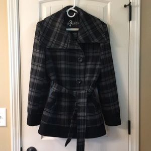 Guess heavy plaid coat size large